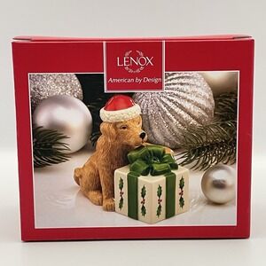 Lenox Dog‎ & Gift Present Box Salt and Pepper Shakers Holiday Christmas